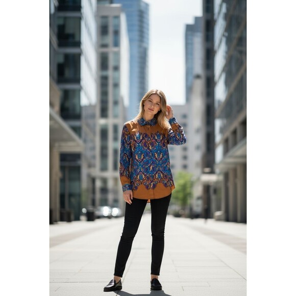 Tyler Boe Size 12 Top Orange/Blue Paisley Corp Core Fall Business Work - Picture 8 of 13